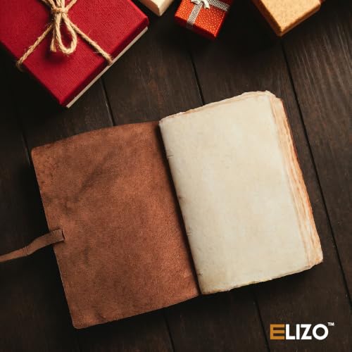 ELIZO Vintage Leather Bound Journal for Men & Women, Book of Shadows Grimoire Journal, Strap Lock Closure-200 Handmade Deckle Edge Pages Genuine Leather Sketchbook Notebook, Teak Brown, 4X6 inches - size: 4x6 (Strap Closure)