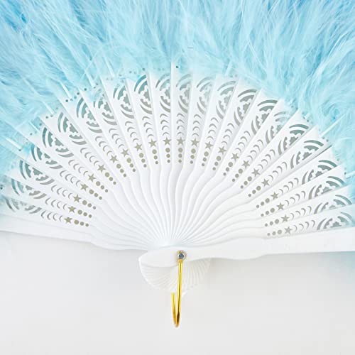 BABEYOND 1920s Marabou Feather Folding Hand Fan - color: Y-gradient Blue
