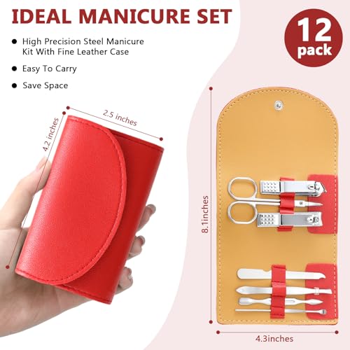 12 Set Mini Manicure Bulk, 7 in 1 Manicure Nail Clipper, Red - color: Red