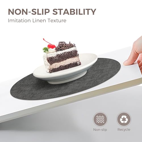 13" Round Placemats Set of 6, Reversible Faux Leather Wipeable Table Mats - color: Deep Gray