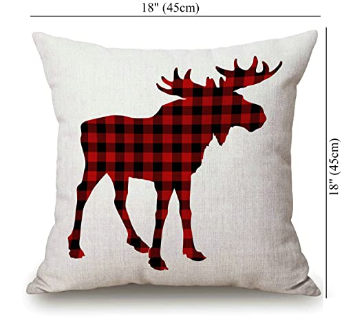 Solekla Moose Red and Black Chess Plaid Scottish Buffalo Cotton Linen Outdoor Pillow Cases Square Standard Cushion Covers for Sofa Couch Bed Car 18x18 inch - color: Sl221