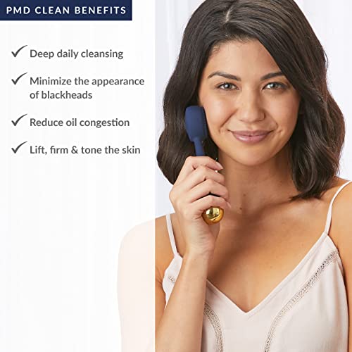PMD Beauty Clean Facial Cleansing Brush – Waterproof Silicone Face Cleanser with Sonic Technology - color: Navy With Remove Cleansing Balm