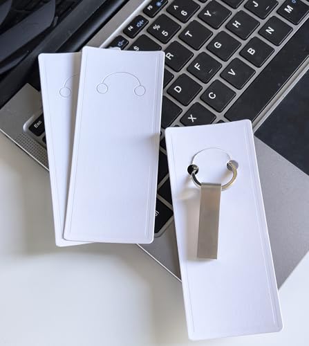 100 Set Keychain Display Cards with Bags,Jewelry Packaging Blank Hanging Cards for Selling - color: White 5"x2.2"
