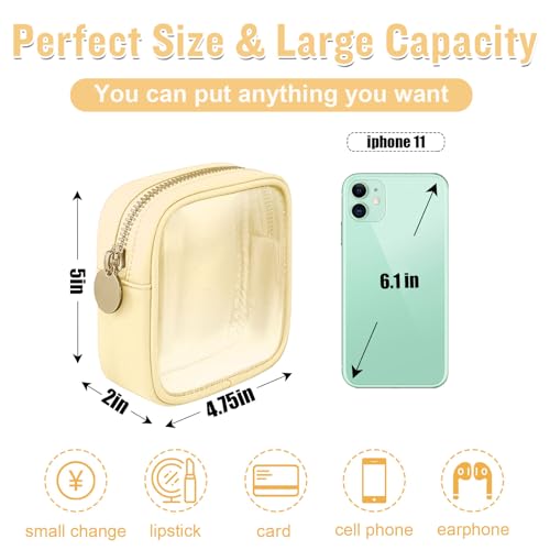 Mini Clear Travel Makeup Organizer Bag for Purse, Small Cute Makeup Bag Preppy Cosmetic Zipper Pouch Purse, Transparent PVC & Nylon Waterproof Coin Pouch Sanitary Napkin Storage Bag for Women(Beige) - color: Beige-Clear, size: Mini