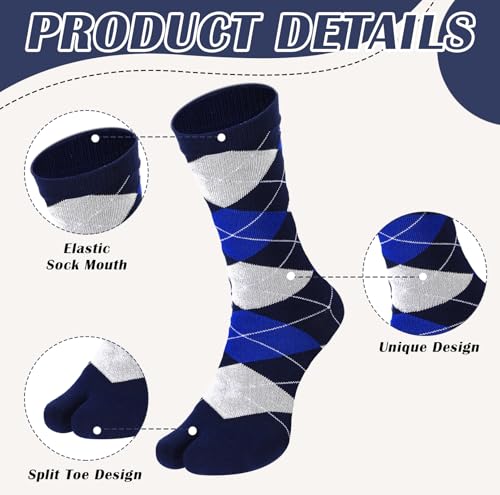 4 Pairs Tabi Socks for Men Split Toe Flip-flop Cotton Crew Socks - color: Blue