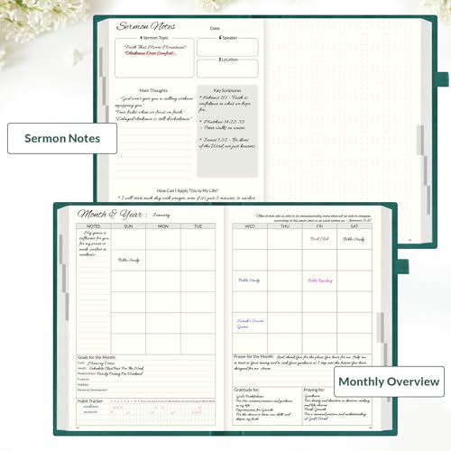SUNEE Christian Bible Study & Prayer Journal – Undated 6-Month Scripture Notebook for Daily Devotional & Faith Growth, Meaningful Religious Gift for Women, Men, Pastor or Graduation (Pacific Green) - color: Pacific Green