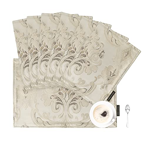 Loom and Mill Luxury Damask Floral Placemats Set of 6, Light Apricot - color: Light Apricot, size: 6 Pieces