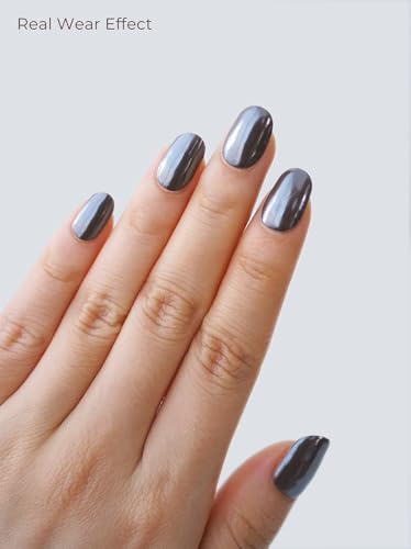 Real Gel Nail Strips (No UV Light Needed) - 44Pcs Salon Quality Nail Stickers - Long Lasting Polish Wraps for Women, Easy Apply & Remove (Chrome Cocoa) - color: Dark Cocoa Brown