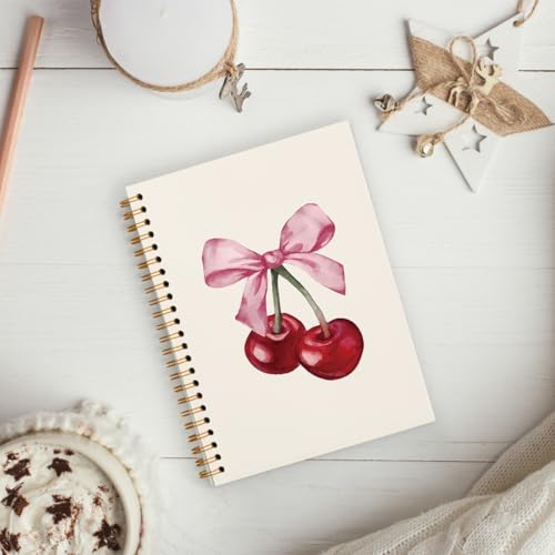 hold fizz Coquette Cute Pink Bow Cherry Notebook Journal 5.5x8.3 inch - color: Pink