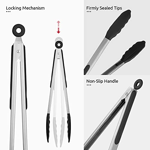 U-Taste Kitchen Tong for Cooking, 600ºF Heat-Resistant Silicone, 12in/Black - color: Black, size: 12 inch