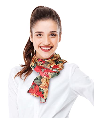 CBC Crown Christmas Scarf - Christmas Theme Candycane, Poinsettia Scarf - color: Poinsettia-gold Multi