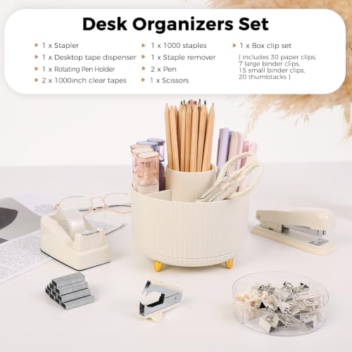 SKYDUE Desk Organizer Set with 360° Rotating Pen Holder - color: Beige