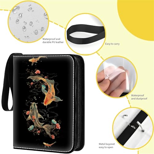 Card Binder 400 Pockets, 50 Sleeves Large Binder Trading Cards Holder 4 Pocket, Storage Organizer, Album Folder Case Protector Collector Gift Golden Koi Fish Swim Art - color: Golden Koi Fish Swim Art, size: 4 Pocket