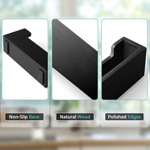 Bivvclaz Black Business Card Holder Desk, Wood Business Card Organizer Desktop Business Card Display Stand for Office Tabletop Exhibition, Small Business Essentials - color: Black