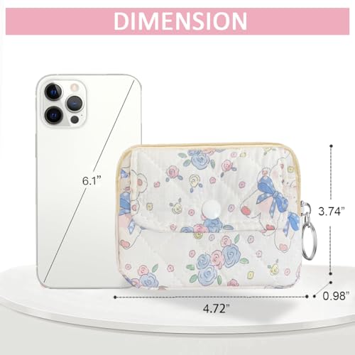 Cute Prints Cotton Quilted Coin Purse for Women Girls - color: FLOWER BEAR