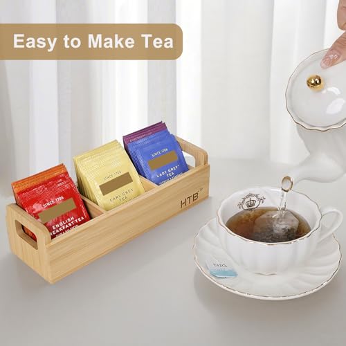HTB Small Bamboo Tea Bag Holder with 3 Compartments - color: Bamboo 1PCS