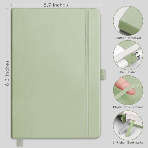 RETTACY Dotted Journal Notebook, 320 Numbered Pages, A5 (5.7'' × 8.3'') - color: Light Green