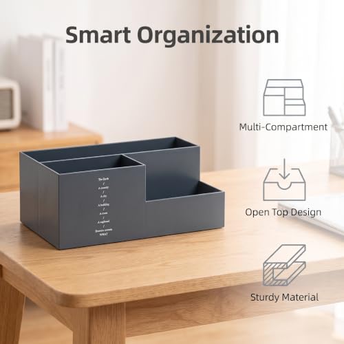 Jekelife Desk Organizer,3 Compartment Multi Grid Desk Container, Open Wide Opening Hard Thickened Pen Holder for Office Stationery, Home Small Item, School Supplies Organization Grey - color: Grey, size: A