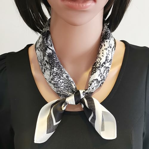 JERLA 100% Mulberry Silk Neck Scarf 21"x21" Small Square Scarfs for Women Gift Packed - color: Black Forest
