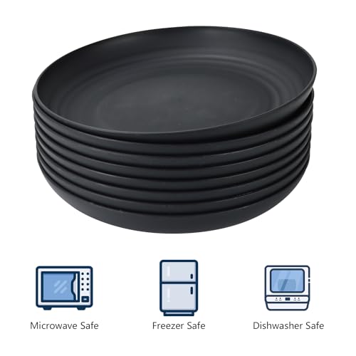Homienly Dinner Plates Set of 8 Alternative for Plastic Plates Microwave and Dishwasher Safe Wheat Straw Plates for Kitchen Unbreakable Plate Set (Black, 10 inch) - color: Black, size: 10 Inch