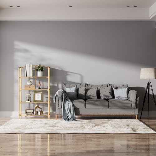 Crofy 4-Tier Wider Foldable Bookshelf, Gold Frame & Transparent Shelves - color: Gold Frame & Transparent Shelf, size: 4 Tier Wider