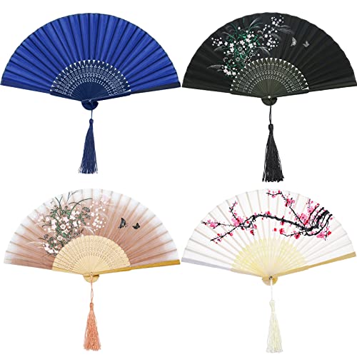 Zonon 4 Pack Hand Held Folding Fans for Women Silk,Vintage - style: Vintage