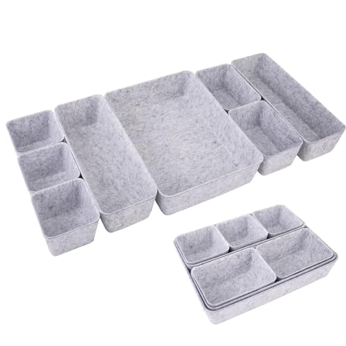 Felt Desk Drawer Organizer, 8pcs Shallow Storage Trays Bins, Office Accessories Box Inserts College Jewelry & Makeup Boxes Containers(Grey) - color: Grey