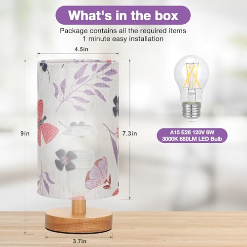 Fenmzee Small Table Lamps (Butterfly Cream Shade, 9" Inline Control) - color: Butterfly Cream Shade