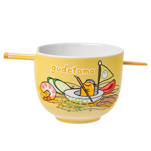 Silver Buffalo Sanrio Gudetama Sailing, Ramen Bowl with Chopsticks, 20oz - color: Gudetama Sailing in Ramen, size: 20 Ounces (No Spoon)