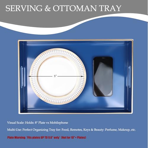 Spsyrine Blue Decorative Serving Tray with Handles, Elegant Plastic Coffee Table Tray for Ottoman, Living Room, Home Decor 15.6" X 10.2" - color: Navy Blue
