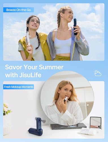 JISULIFE 3 IN 1 Portable Fan with Power Bank & Flashlight Featured - color: Blue