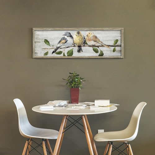 ARTISTIC PATH Rustic Bird on Branch Wooden Framed Wall Art 36x12 Inch - color: green, size: 36"L x 12"W