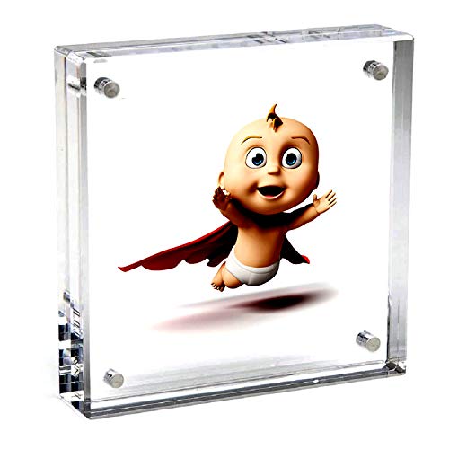 Clear Acrylic Photo Frame,Magnetic Perspex Picture Holders Table Standing Double Side Displays, 10mm+10mm Thickness Transparent,Stand In Desk &Table Frames (1, 4x4) - size: 4x4"