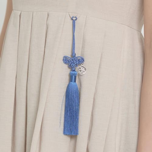 Korean Butterfly Norigae Tassel Charm, Traditional Knot Accessory Keychain, Hanbok Ornament Gift, 10 Colors (Blue) - color: Blue