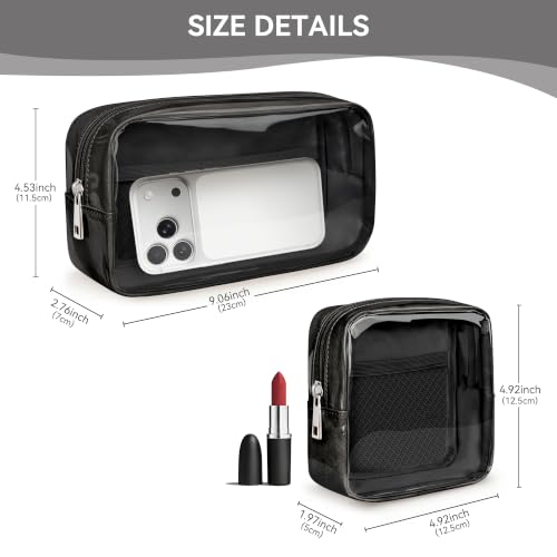 WLLWOO 2pcs Clear Makeup Bag Mini Cosmetic Pouch Travel Toiletry Organizer - color: 2pcs-Black