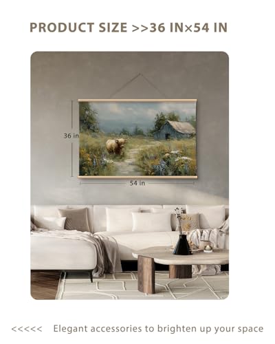VIYYIEA Extra Large Highland Cow Canvas Wall Art, Rustic Farmhouse, 36x54in - color: Highland Cow Scroll