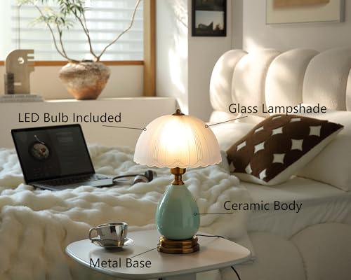Glivpny 16" Vintage Ceramic Table Lamp for Bedroom,Mushroom Lamps (LD001)