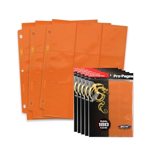 BCW Double-Sided 9-Pocket Pages Holder - 50 Green Pages | Trading Card Binder Sheets | Secure Side Loading | Ideal Card Storage and Display Solution - color: Orange