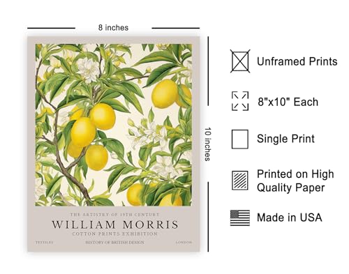Poster Master Lemon Tree Print - William Morris Poster - Botanical Exhibition Artwork - Floral Housewarming Gift - Lemon & Fruit Creation - Aesthetic Dining Room or Kitchen Decor - 8x10 UNFRAMED Wall Piece - color: Style-15, size: 8"L x 10"W