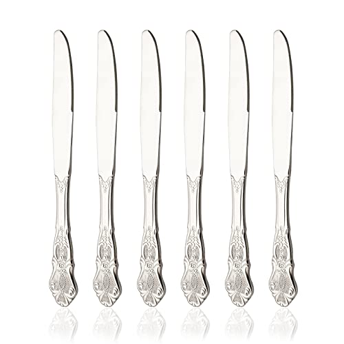 Silver Dinner Knives 6 Pieces, Sturdy 9.1 Inch Stainless Steel Modern Luxury Table Knives Set, Mirror Polished Titanium Plating Knifes Set, Dishwasher Safe - size: Dinner Knife 6 Pieces