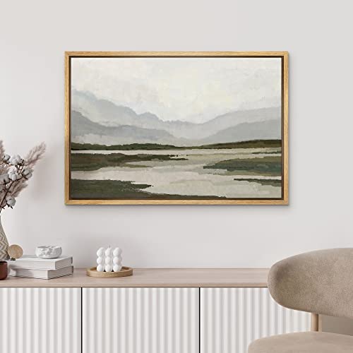 MUDECOR Framed Canvas Print Wall Art Mountain Range Storm Cloud Lake Landscape Vintage Classic Illustrations Fine Art Decorative Zen Multicolor Country/Farmhouse Retro for Bedroom - 24"x36" Natural - color: A03-2303-win01, size: 36"L x 24"W