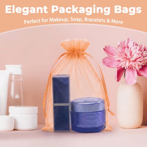 Crweety 50PCS Organza Bags 3x4 Peach Small Gift Bags Mesh Drawstring - color: Peach