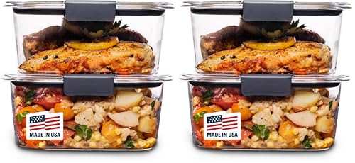 Rubbermaid Brilliance BPA-Free Food Storage Containers, Medium Deep, 4.7 Cup, Airtight & Leak-Proof, Microwave & Dishwasher Safe, 4 Count (Pack of 2) - size: 4.7 Cup
