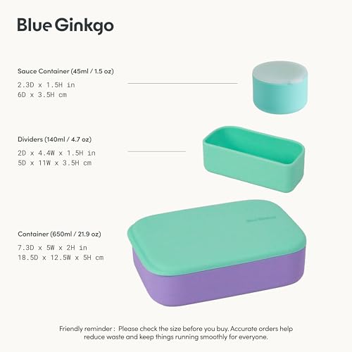 BLUE GINKGO Bento-Style Silicone Lunch Box Set, Purple, Made in Korea - color: Purple