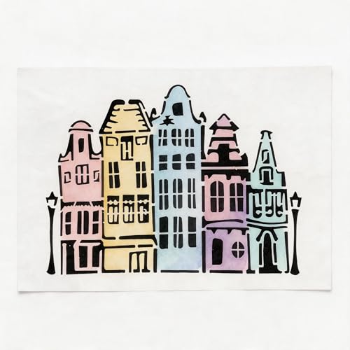 TIAMECH A4 Reusable European Canal House Stencil for Painting - style: European Canal House