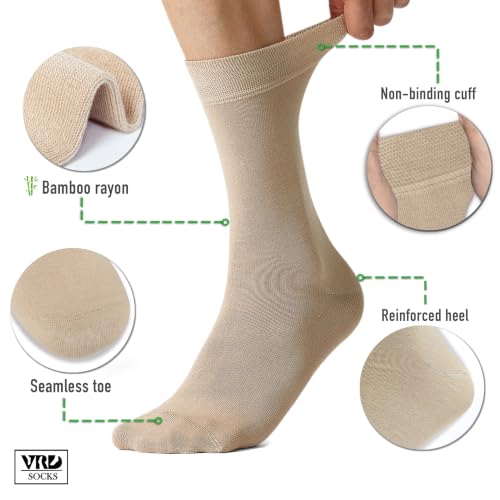 VRD Men's Dress Socks Bamboo Rayon, 5-Pack Crew Socks, Multiple Colors and Designs, Shoe Size 8-13, Gift Box - color: 14: Camel Beige, 5-pack Solid
