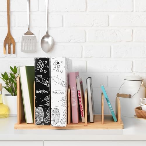 Cook Book Organizer, 6 Sections, Recipe Book Holder Rack, Tabletop Stand for Convenient Cookbook Storage, Vertical Cook Book Stand Kitchen, Binder Holder for Desk & Countertop (Bamboo) - color: Bamboo, size: 6 Sections