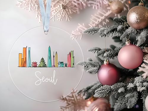 Colorful Seoul Ornament - Skyline Acrylic Ornament - Seoul Decor - City Xmas Tree - Travel Keepsake