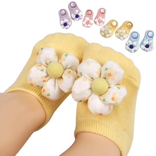 4Packs Baby Girls Socks,Flower Non-Slip Grips for Babies Toddler Princess - color: Pink Bule Light Purple Yellow