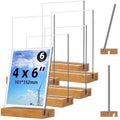 4x6 Inch Acrylic Sign Holder with Wooden Base, Desktop Display Stand (4x6 6Pack) - size: 4x6 6Pack